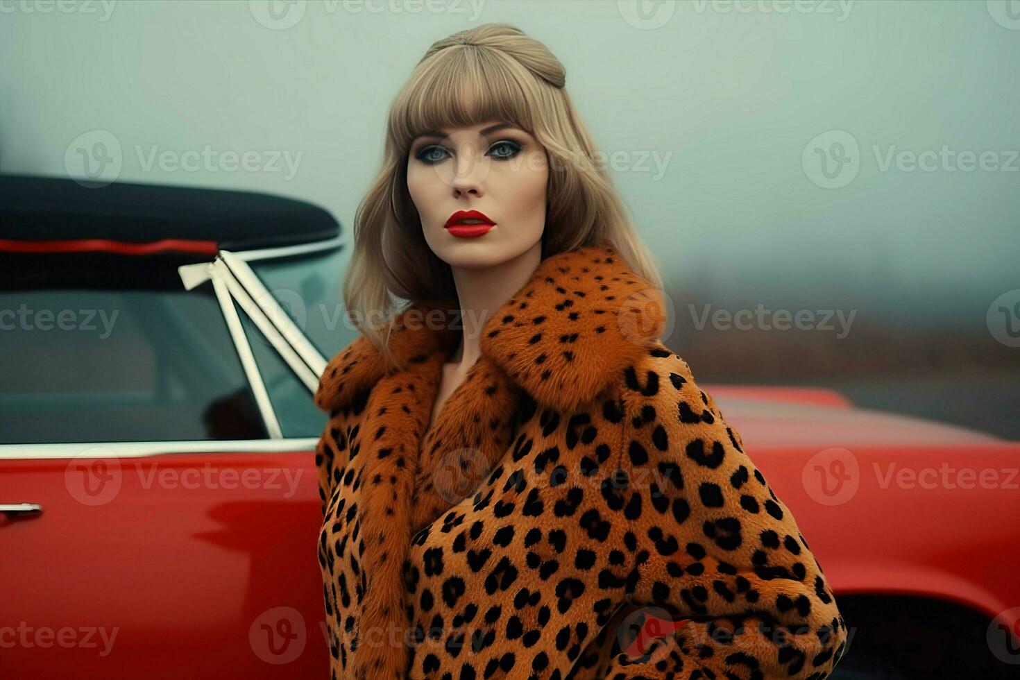 Woman wearing stylish leopard coat. Generate ai photo