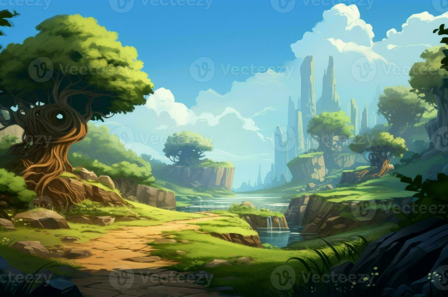 Game 2d platformer background in cartoon style. Generate Ai photo