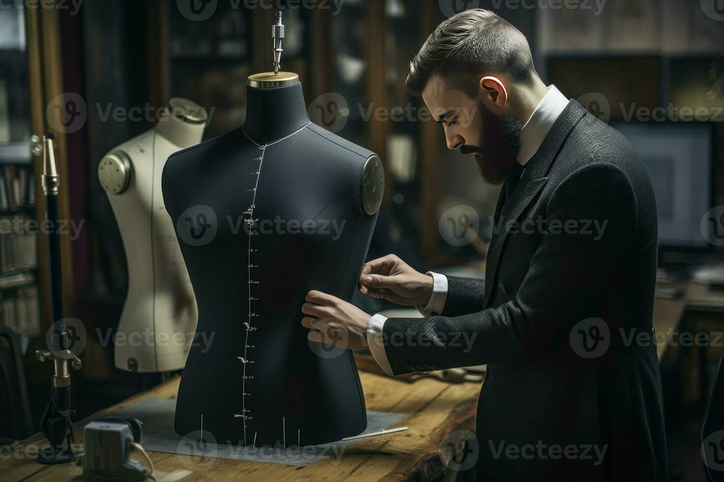 Tailor measuring mannequin for custom made suit craft design. Generate Ai photo