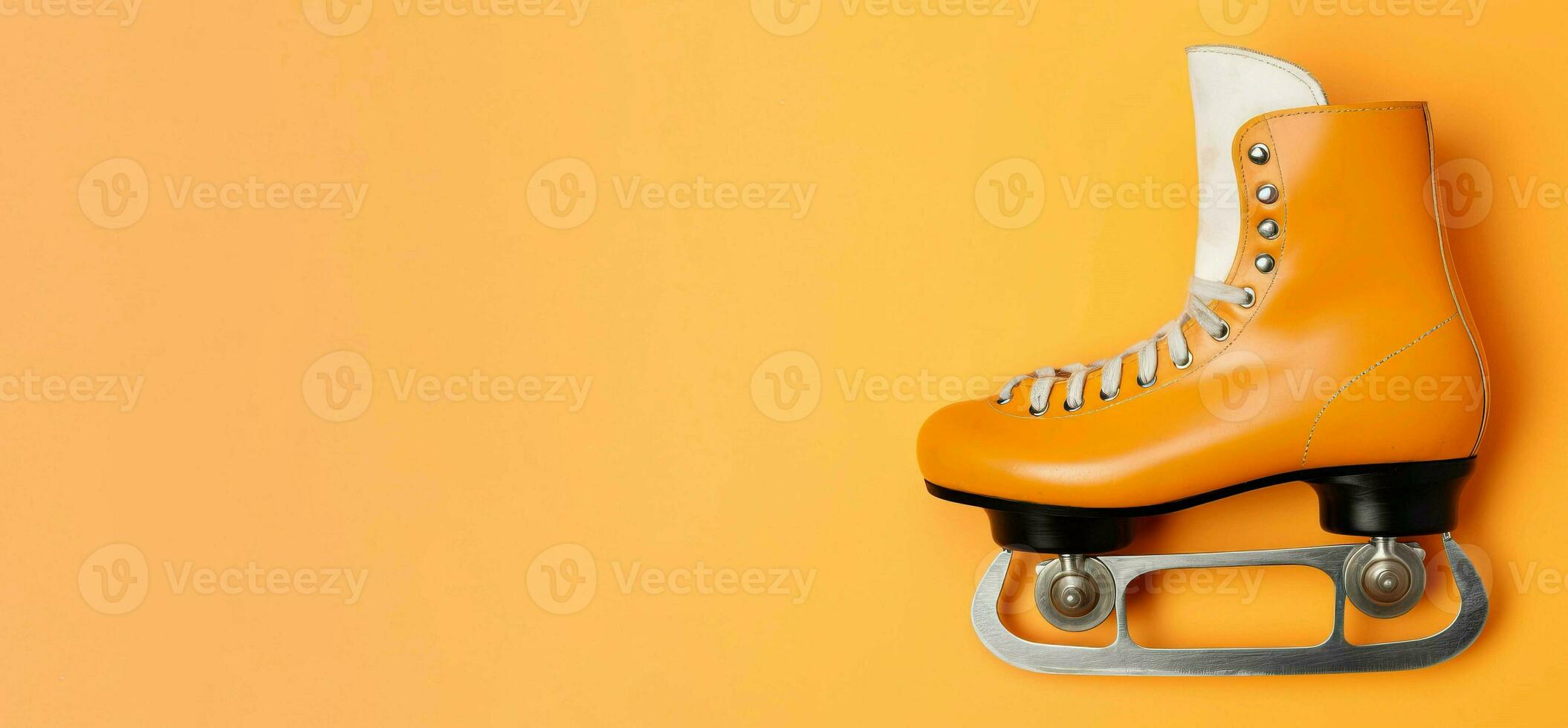 Figure ice skates on orange background banner. Generate ai photo