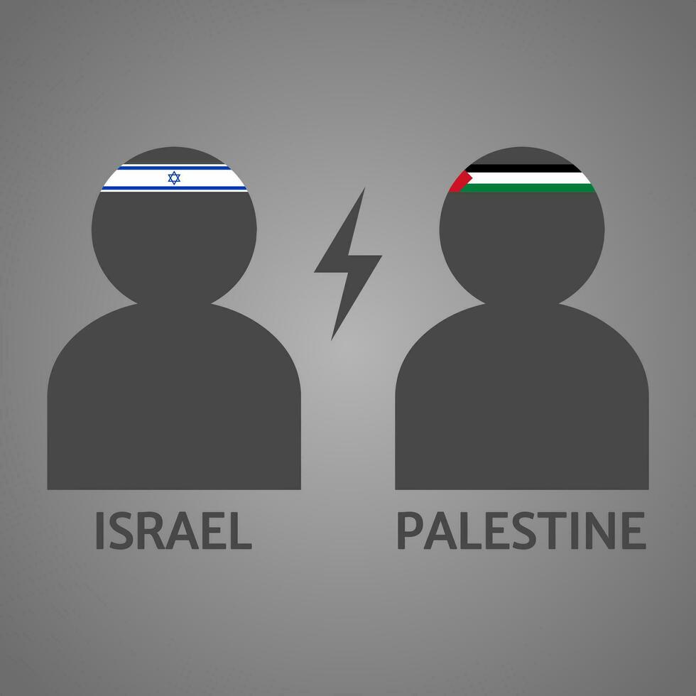 Palestine Israel conflict vector illustration. Two persons with headband of palestine and israel. Palestine illustration of war for social issues, news or conflict