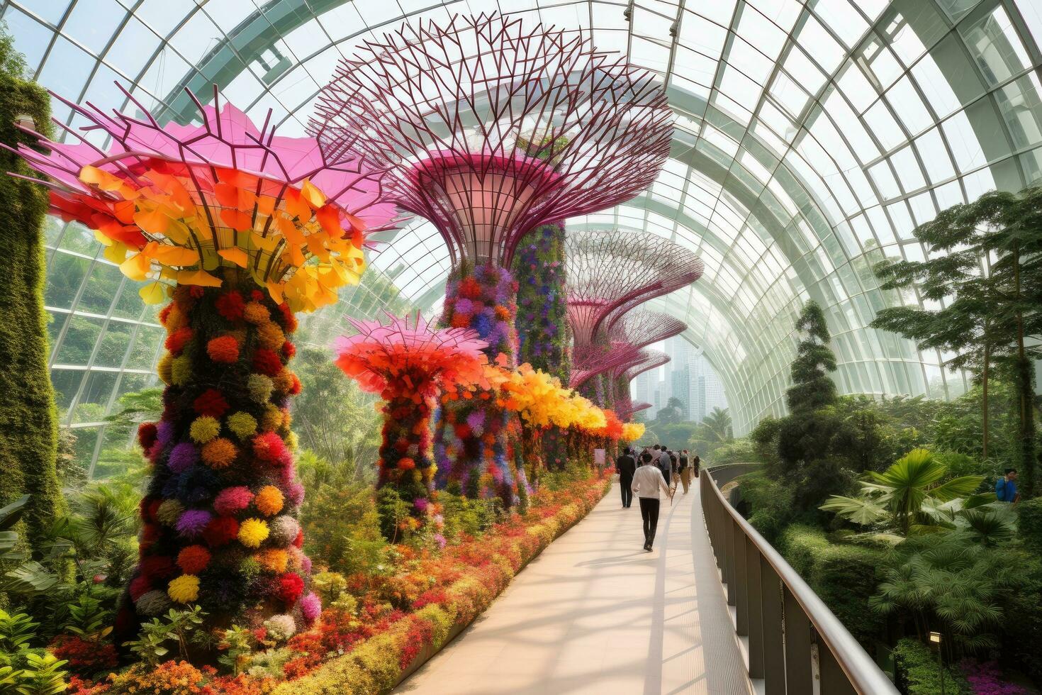 Gardens by the Bay in Singapore. Gardens by the Bay is one of Singapore's premier tourist attractions, Jellyfish in the aquarium. Picture of a beautiful jellyfish, AI Generated photo