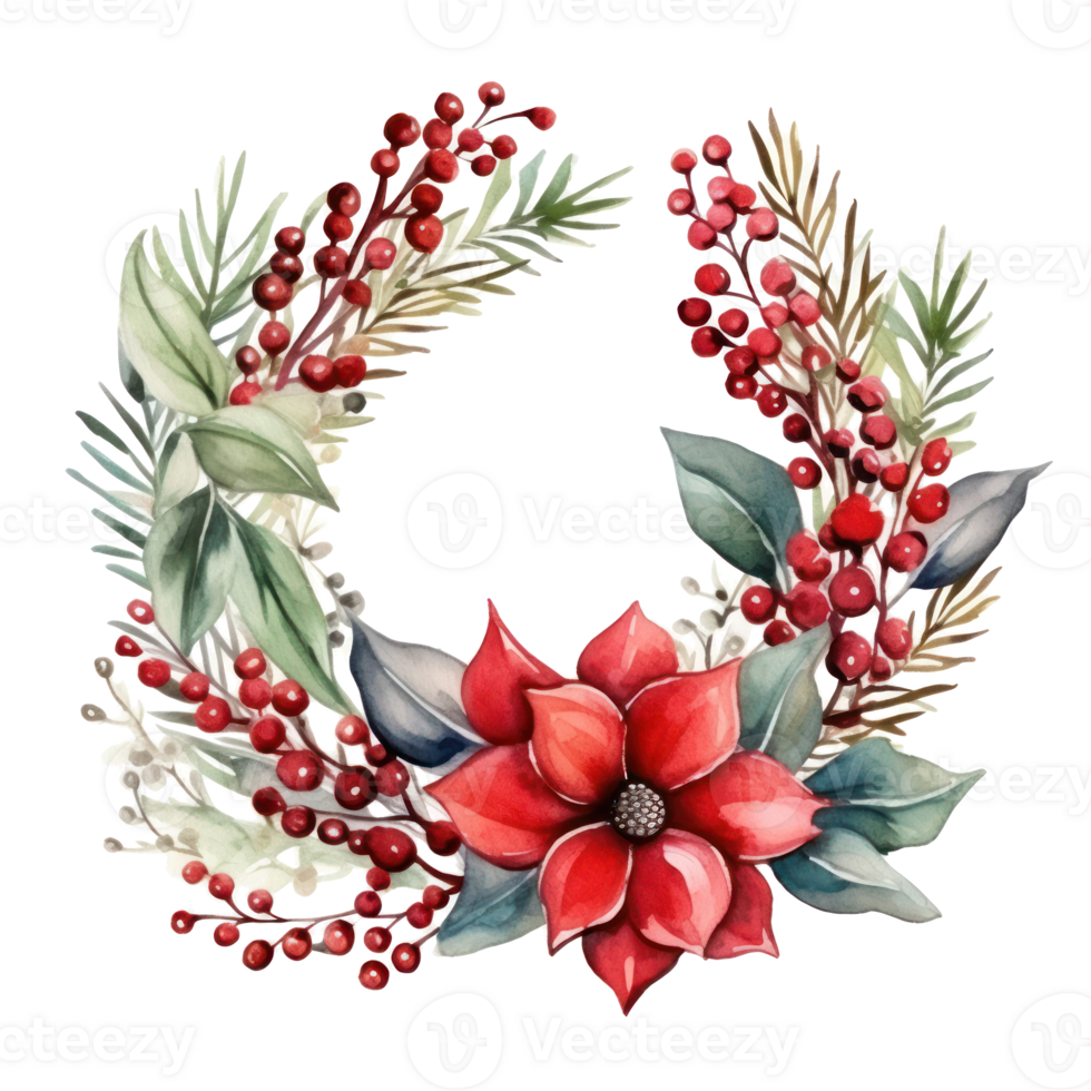 watercolor nice christmas thin wreath isolated png