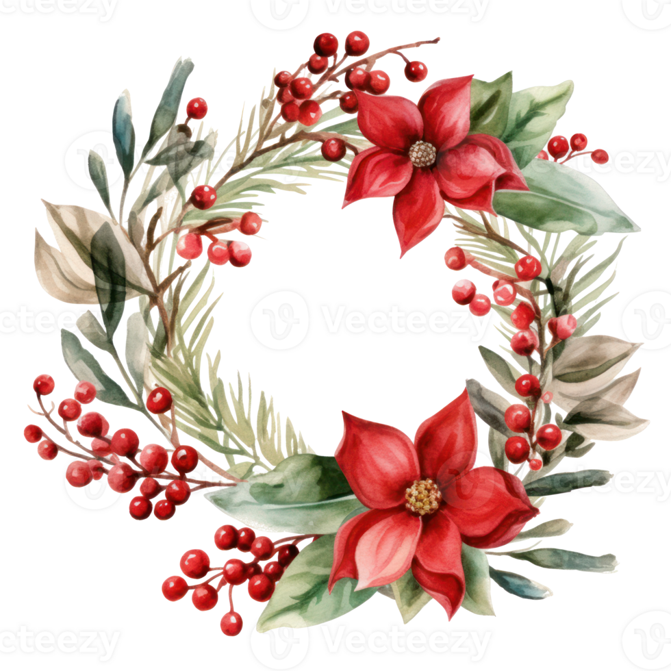 watercolor nice christmas thin wreath isolated png