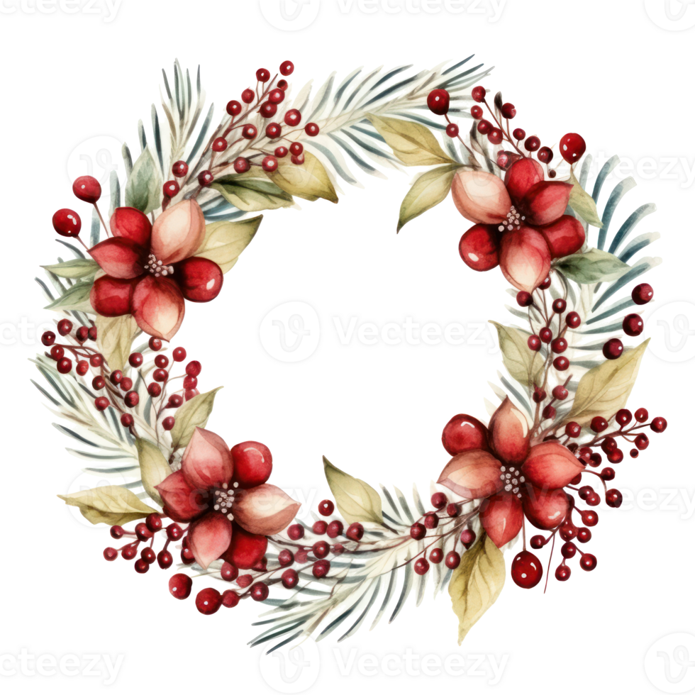 watercolor nice christmas thin wreath isolated png