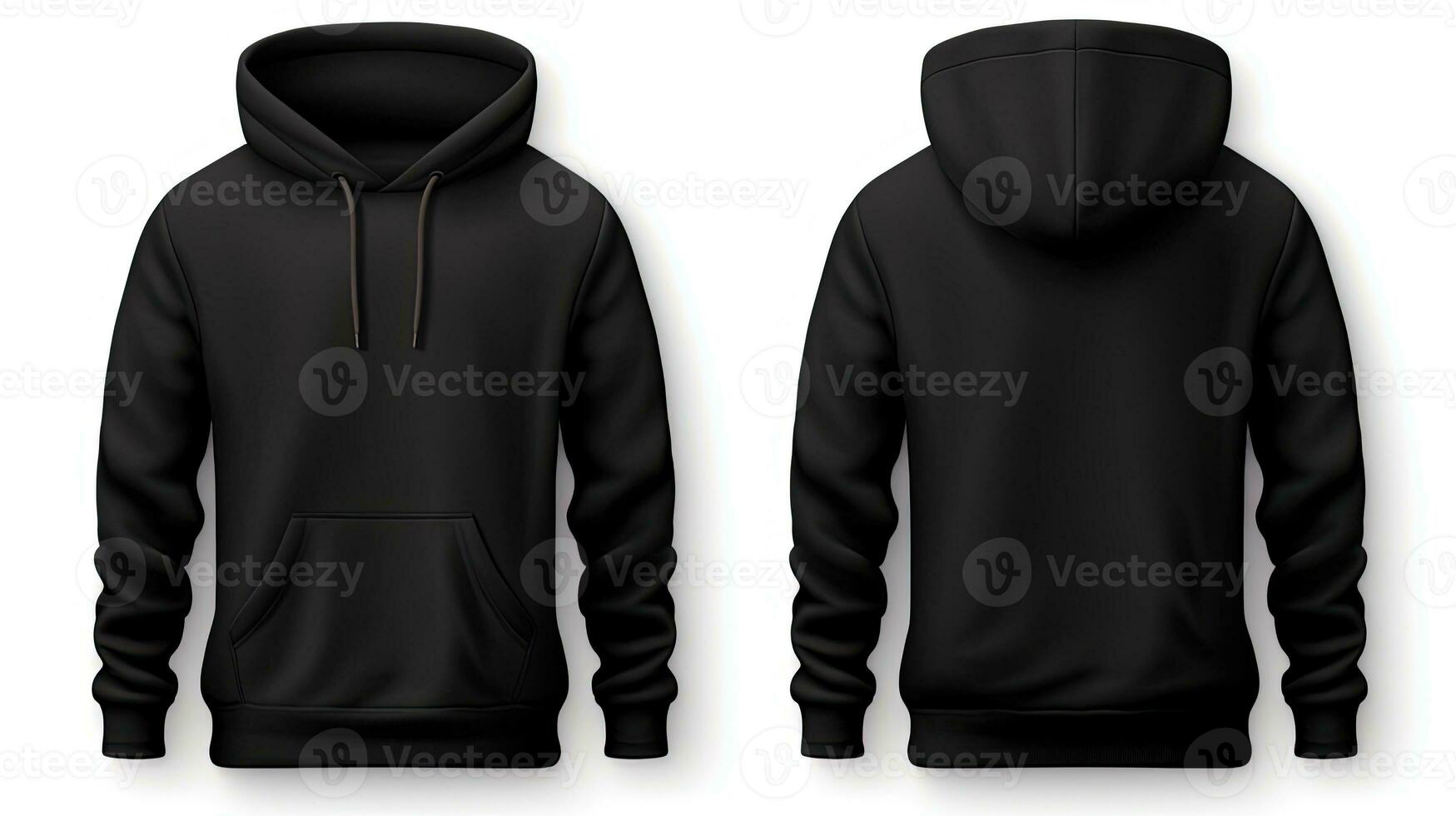 Set of Black Front and Back View Hoodie Mockup Isolated on the White Background photo