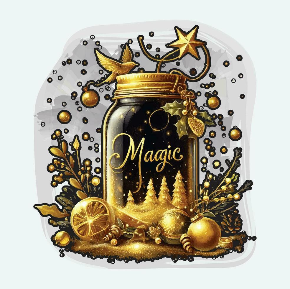 Gold Magic Christmas View in Jar Clipart vector