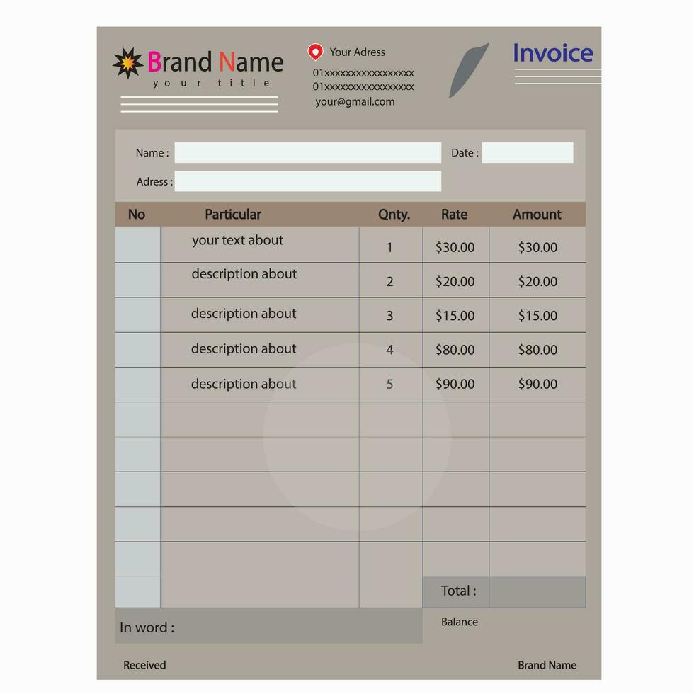 Invoice Cash memo pro vector template design