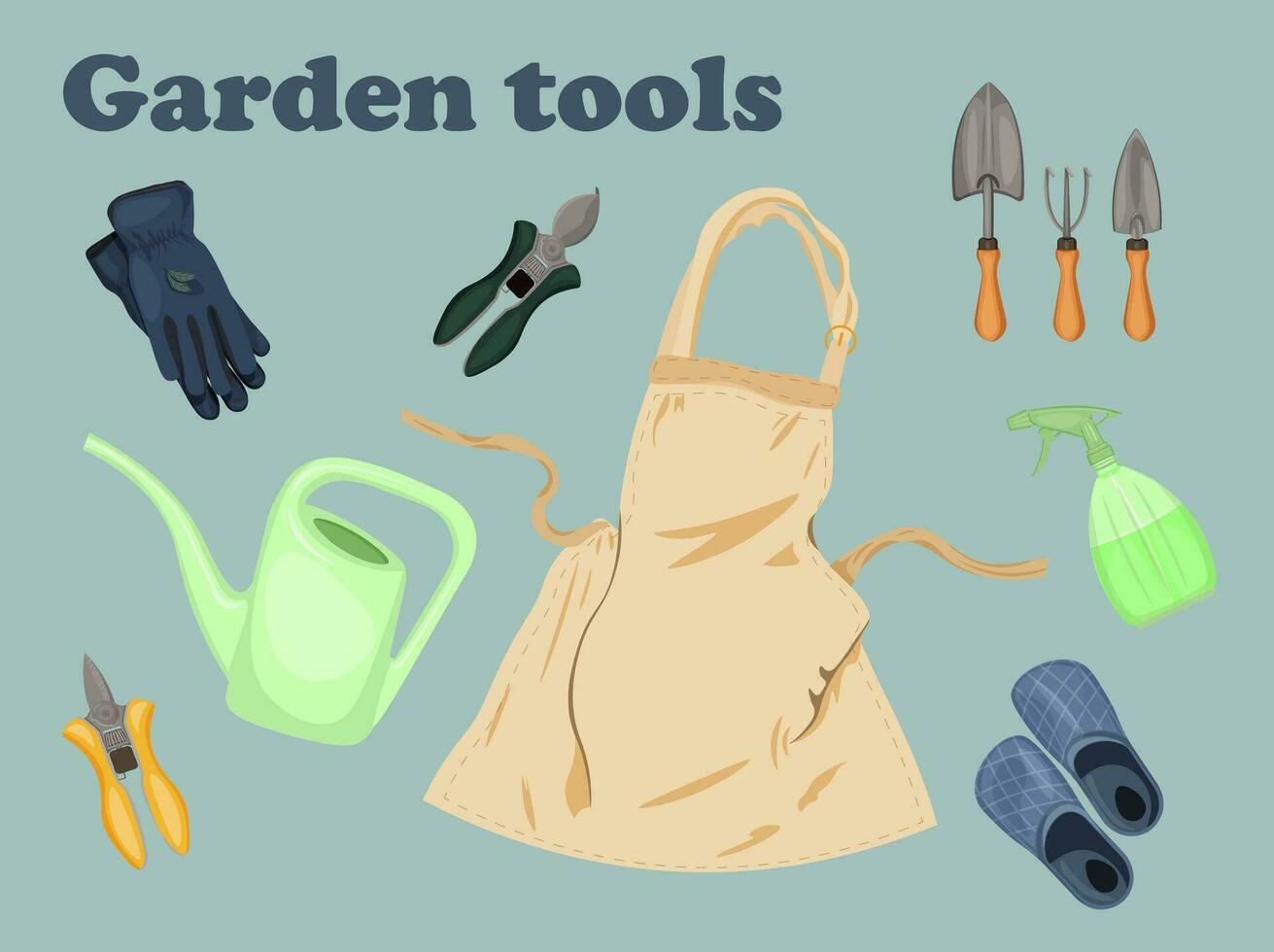 jardinería herramientas. ropa para trabajando en el jardín. herramientas para paisaje diseño. vector ilustración