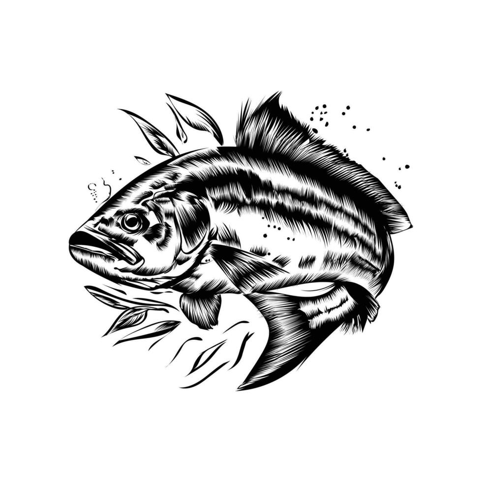 negro y blanco pescado vector diseño