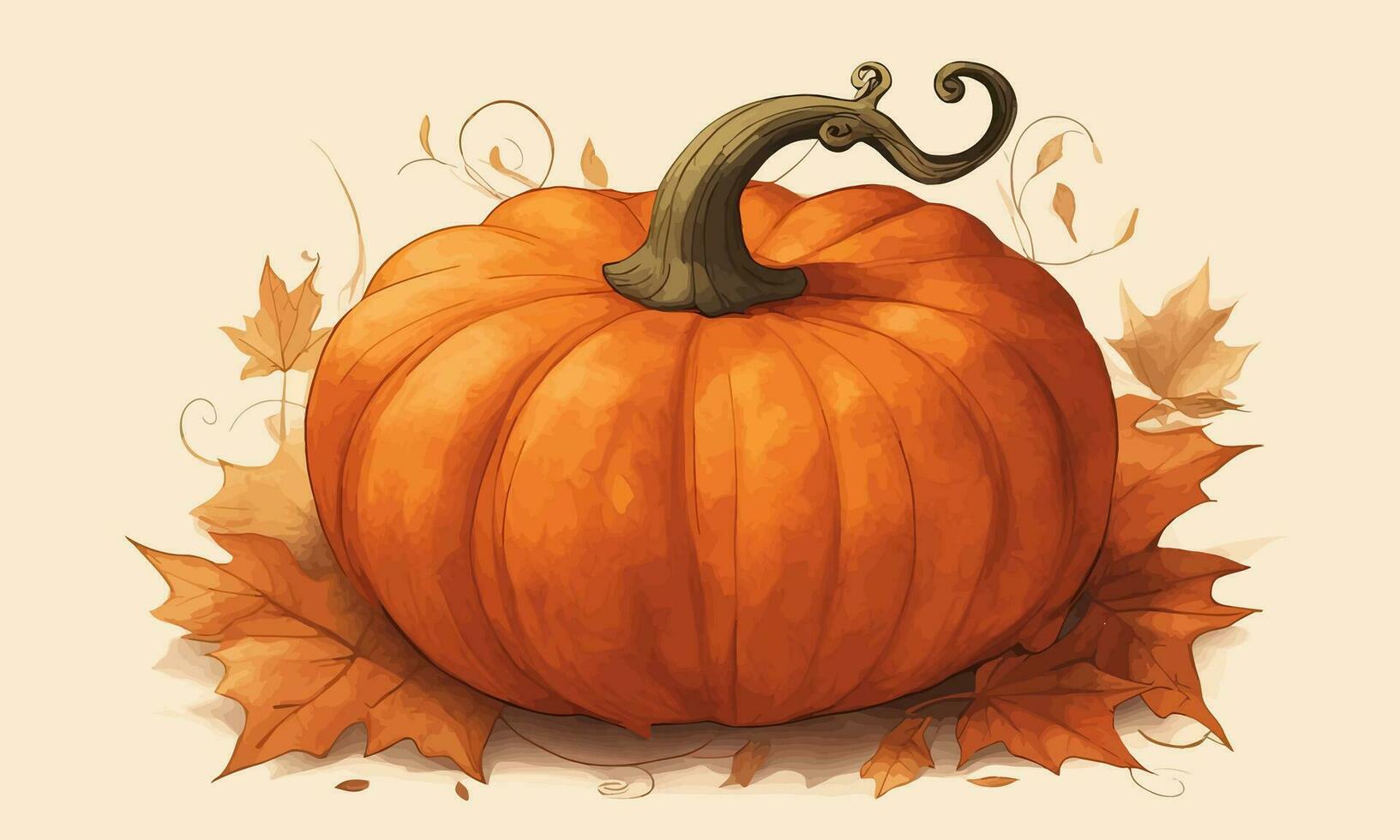 calabaza descansa en un cama de caído hojas otoño acuarela vector