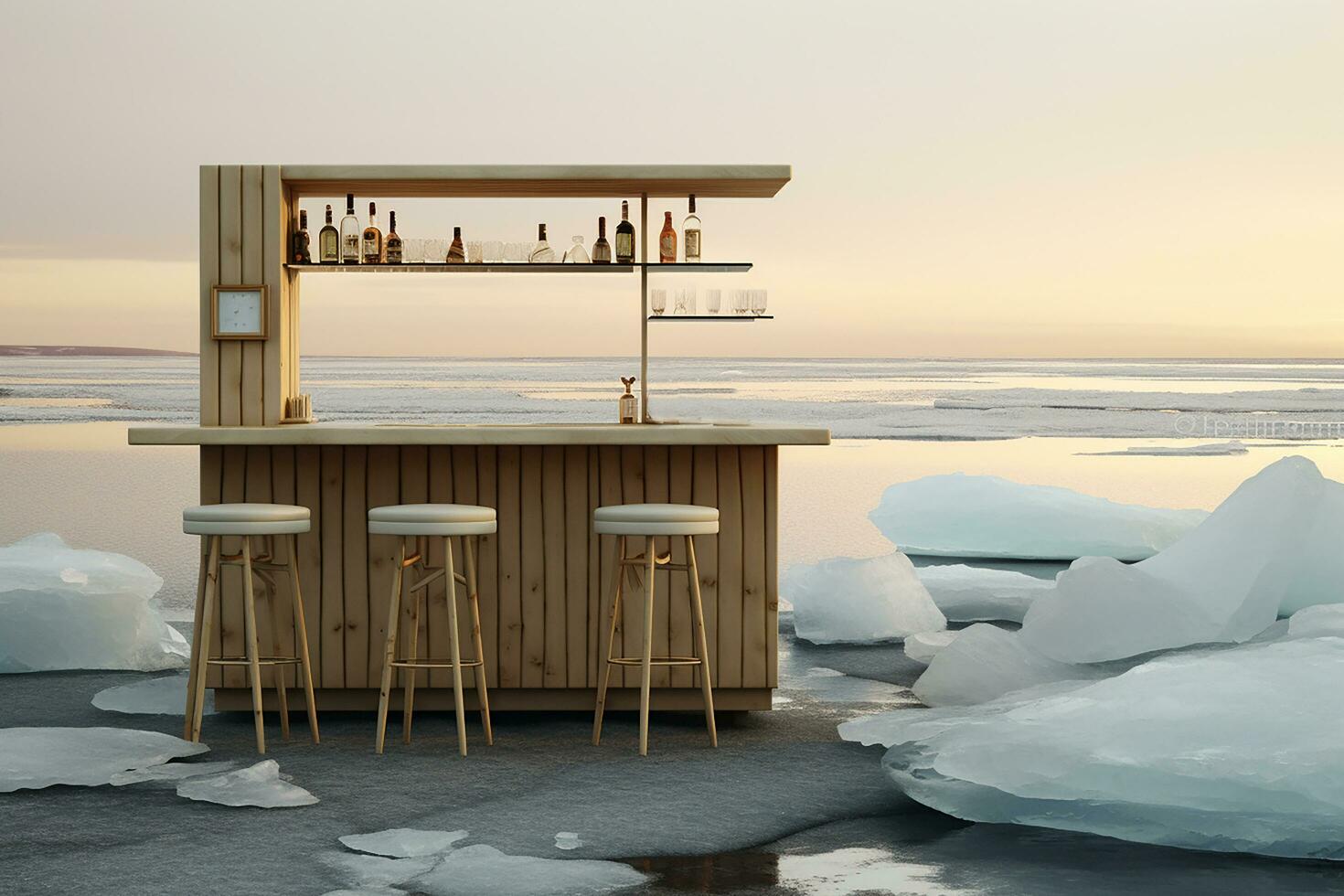 The interior of the bar in on an ice floe. No one. The concept of loneliness photo