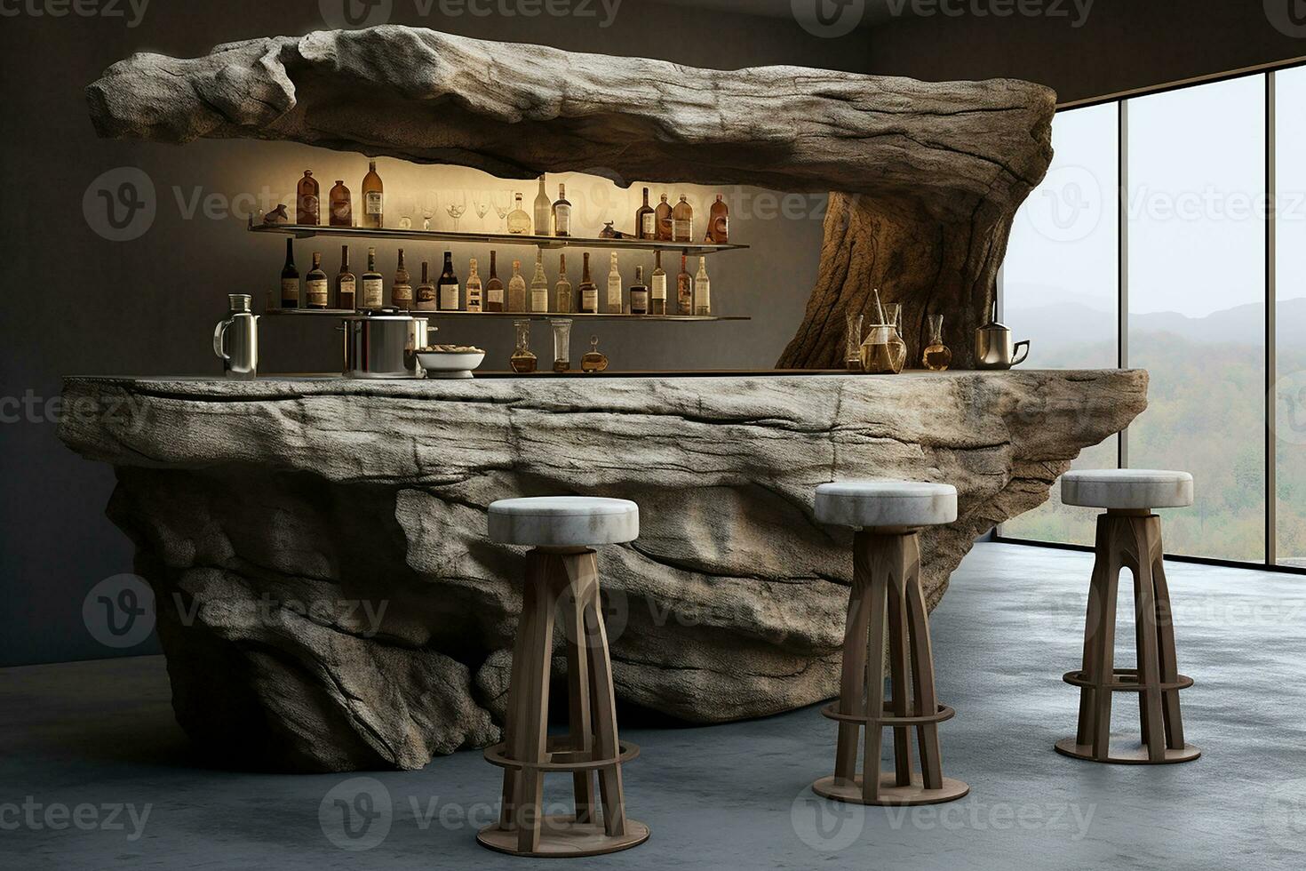 The interior of the bar in the cave is stone design photo