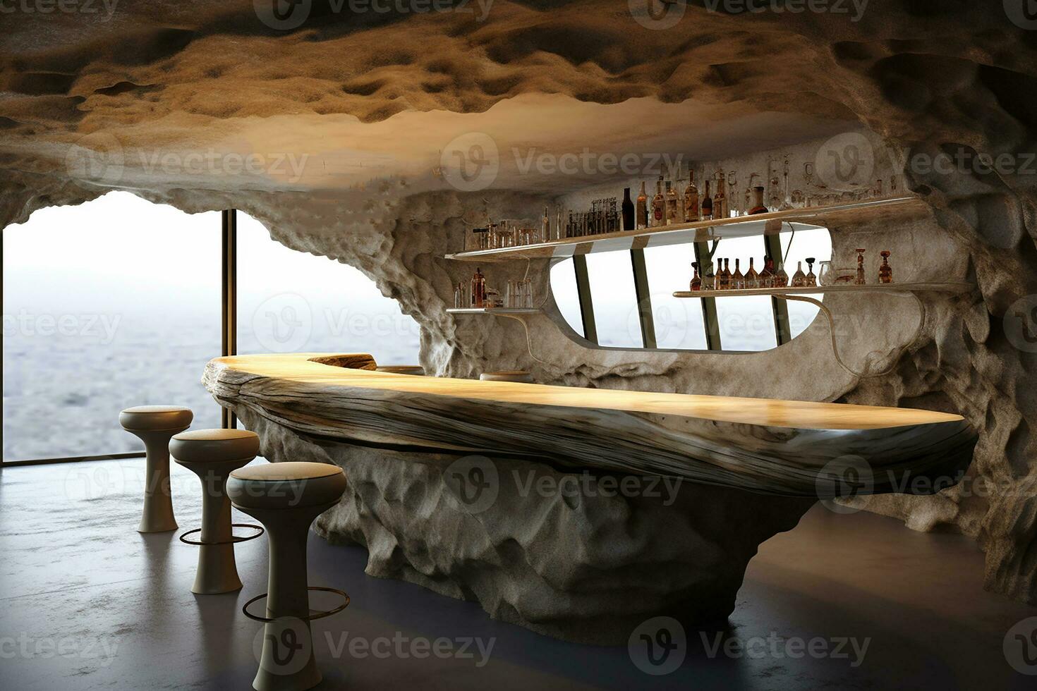 The interior of the bar in the cave is stone design photo