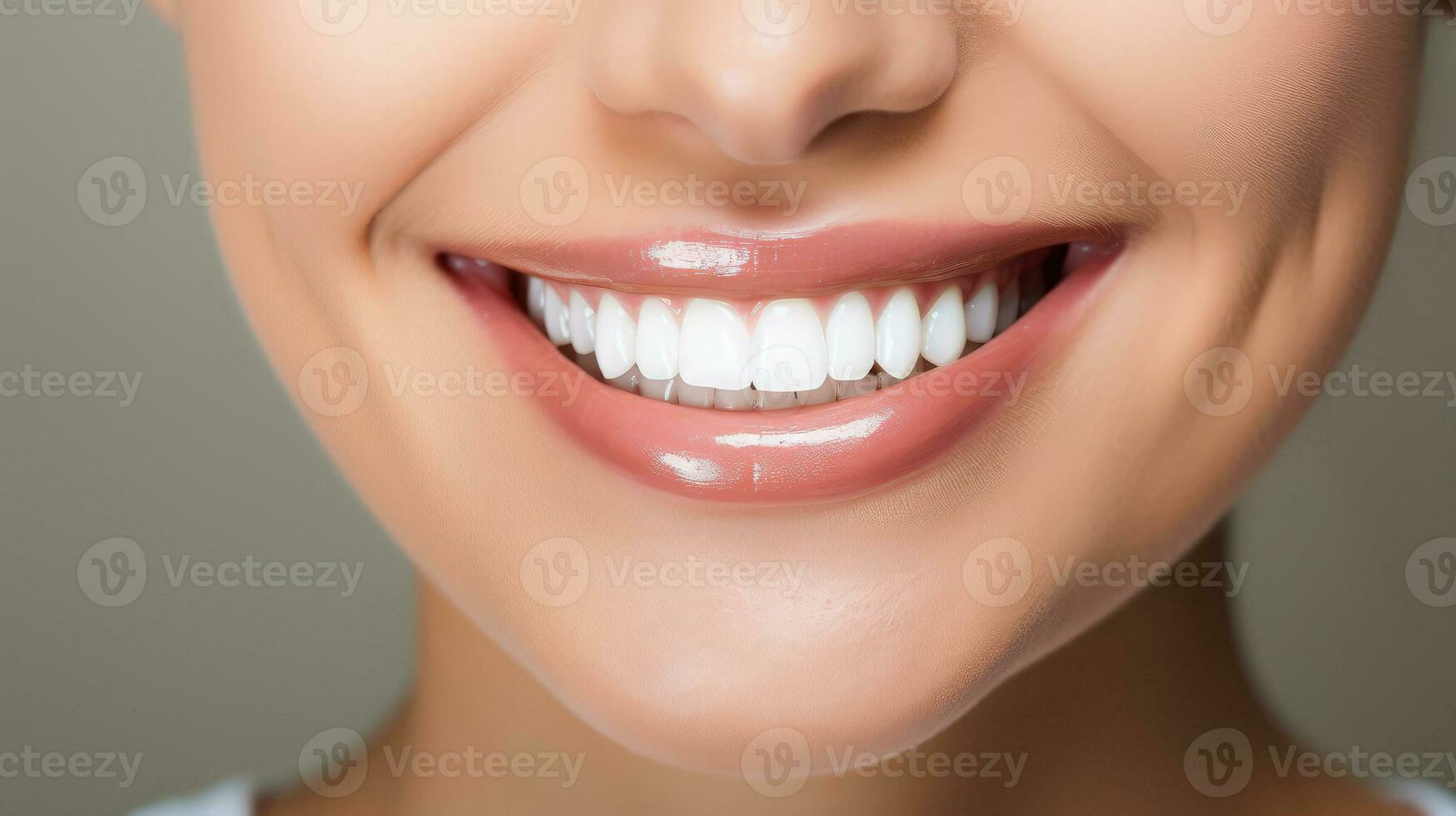 Close-up Perfect Snow-White Smile Woman. Dental Health and Dentistry Concept. photo