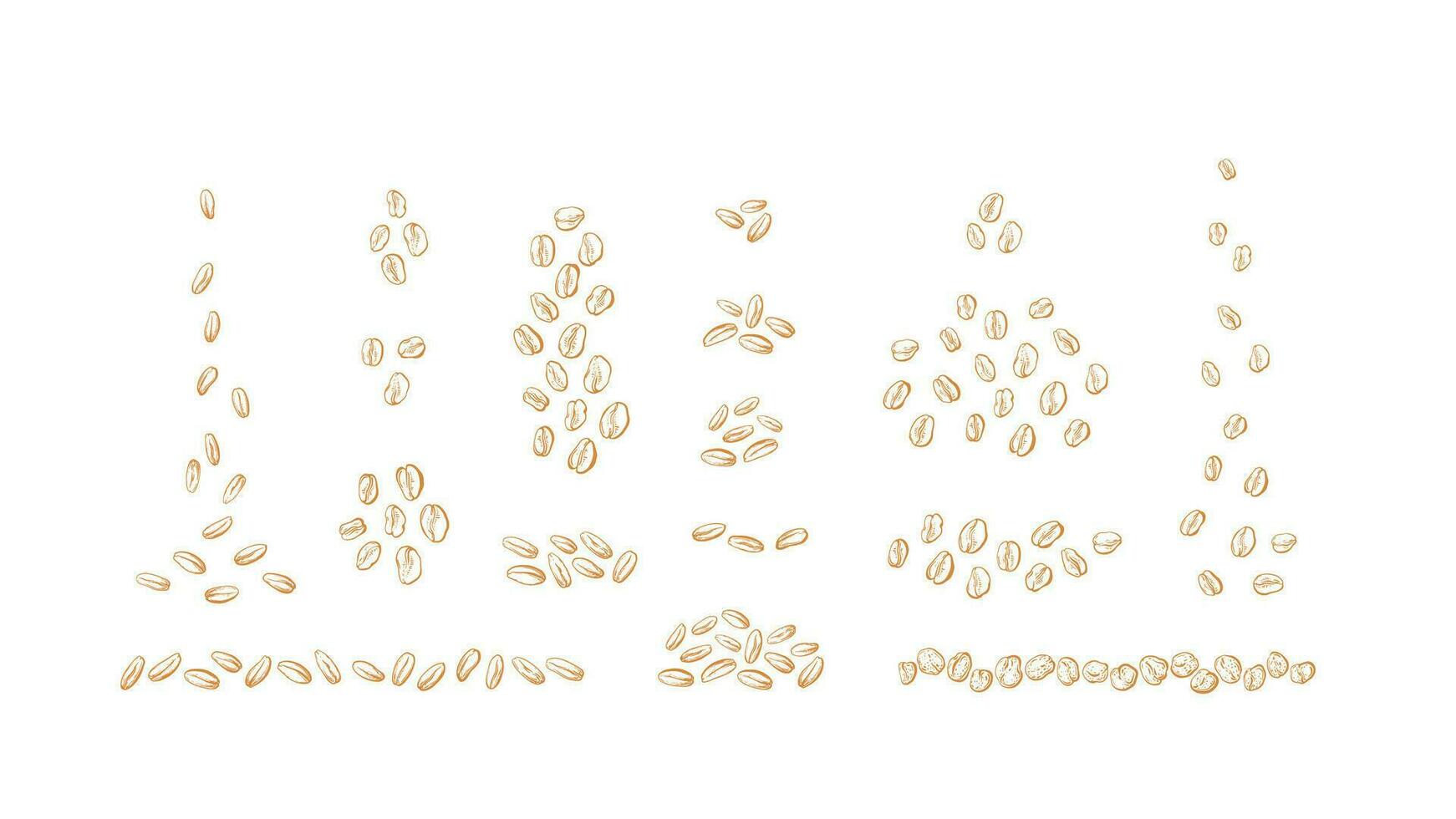 Grain set Oat, wheat graphic seeds Vector outline