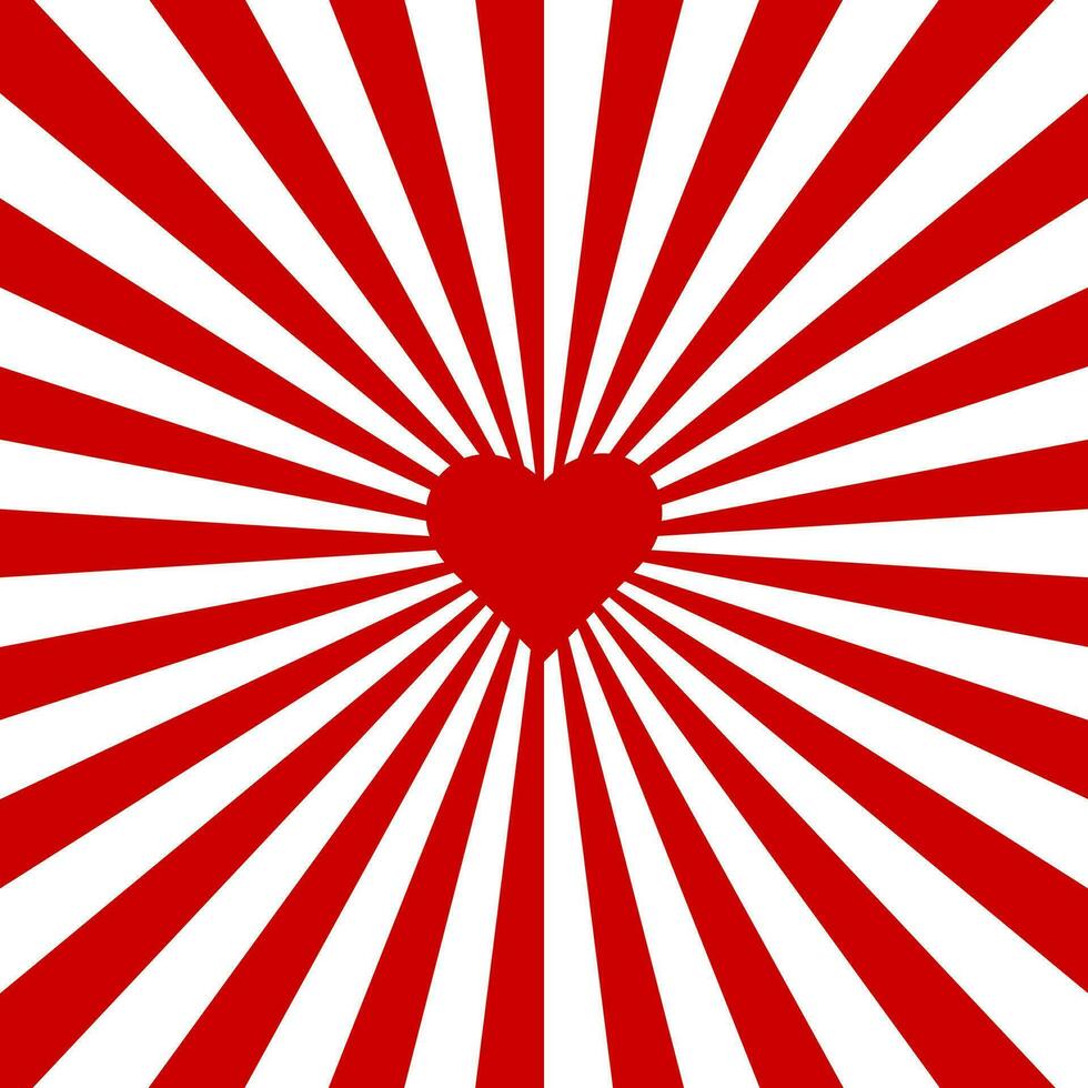 Red swirling pattern background. Vortex starburst spiral twirl square with red heart. Helix rotation rays. Converging scalable stripes. Vector illustration