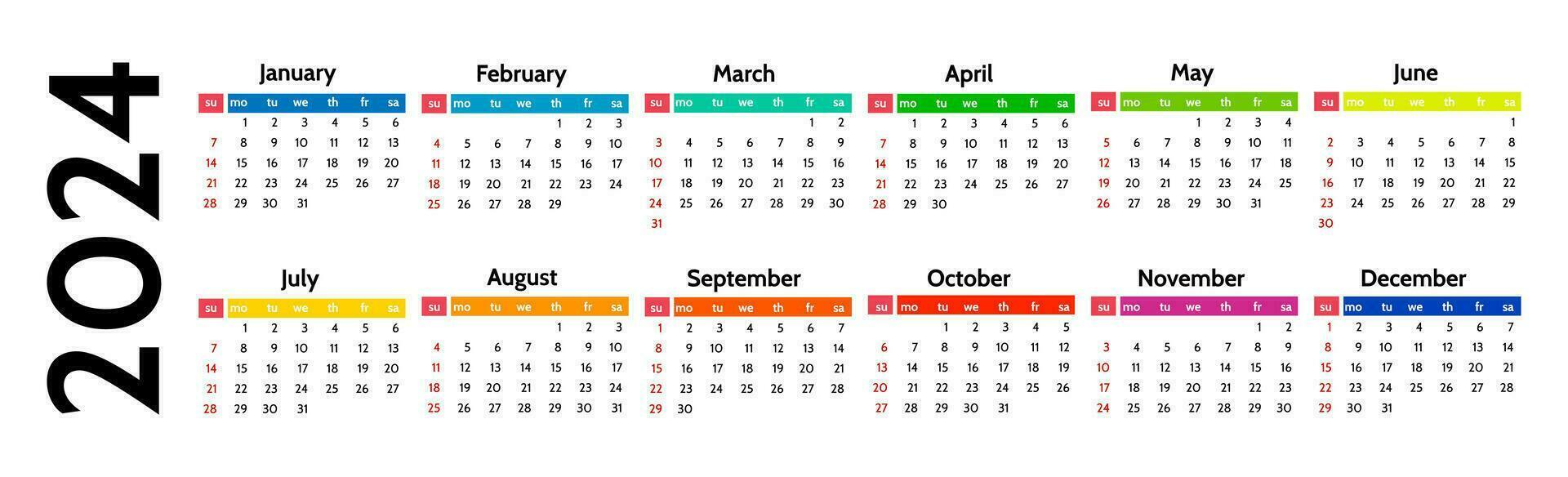 Calendar for 2024 isolated on a white background vector