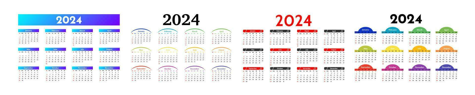 Calendar for 2024 isolated on a white background vector