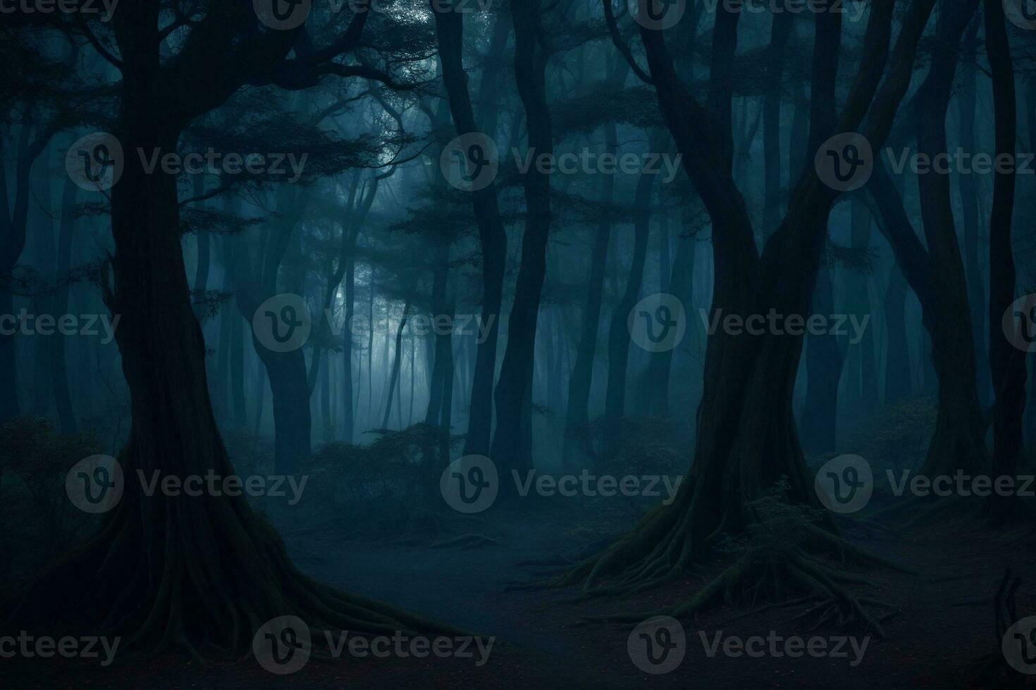 Fantasy landscape and scenery idea. Mystic dark forest. Concept art. Artwork and design. Matte painting. Background drawing and illustration. photo