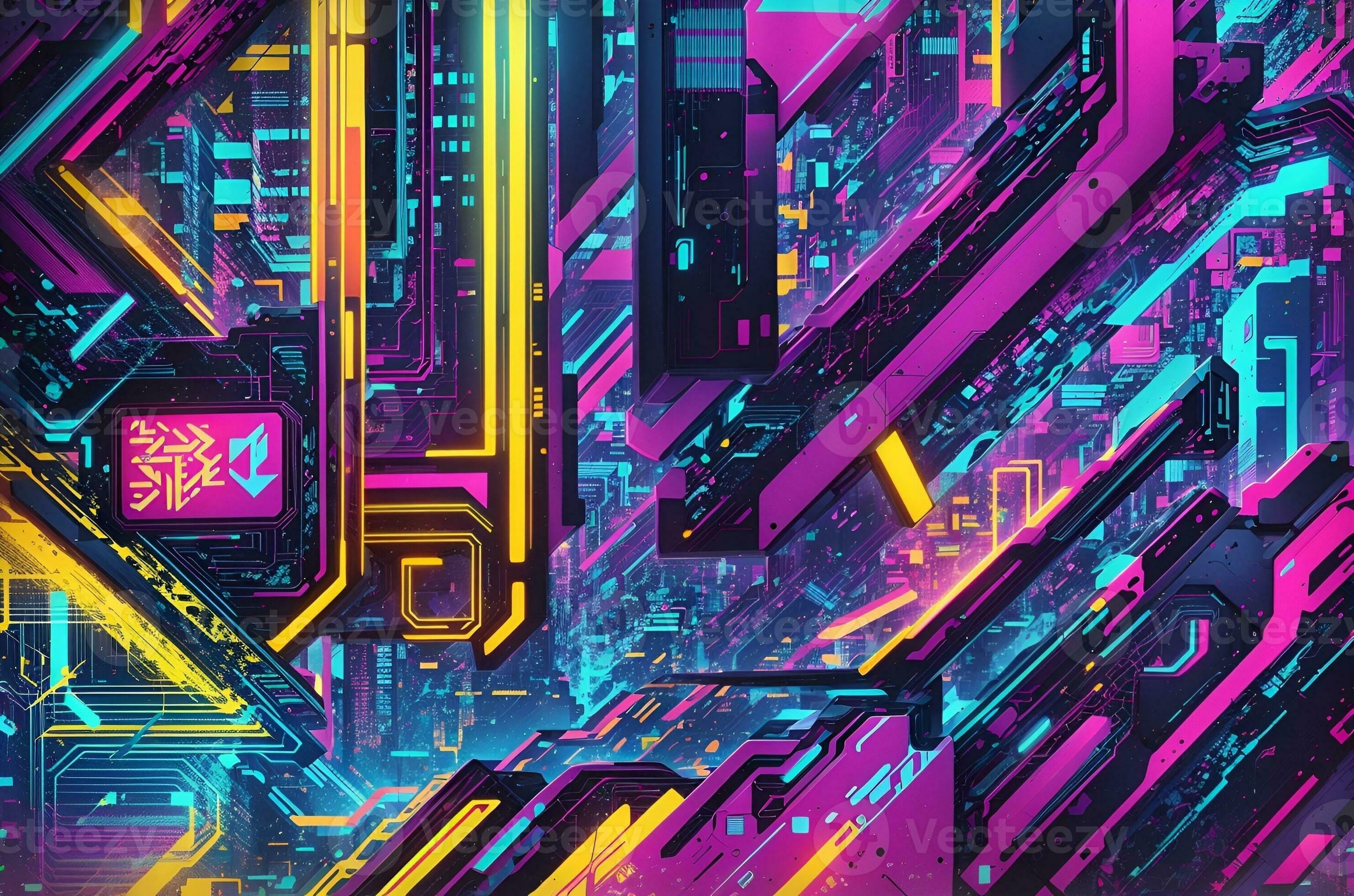 Abstract colorful illustration. Cyberpunk style. Background and ...