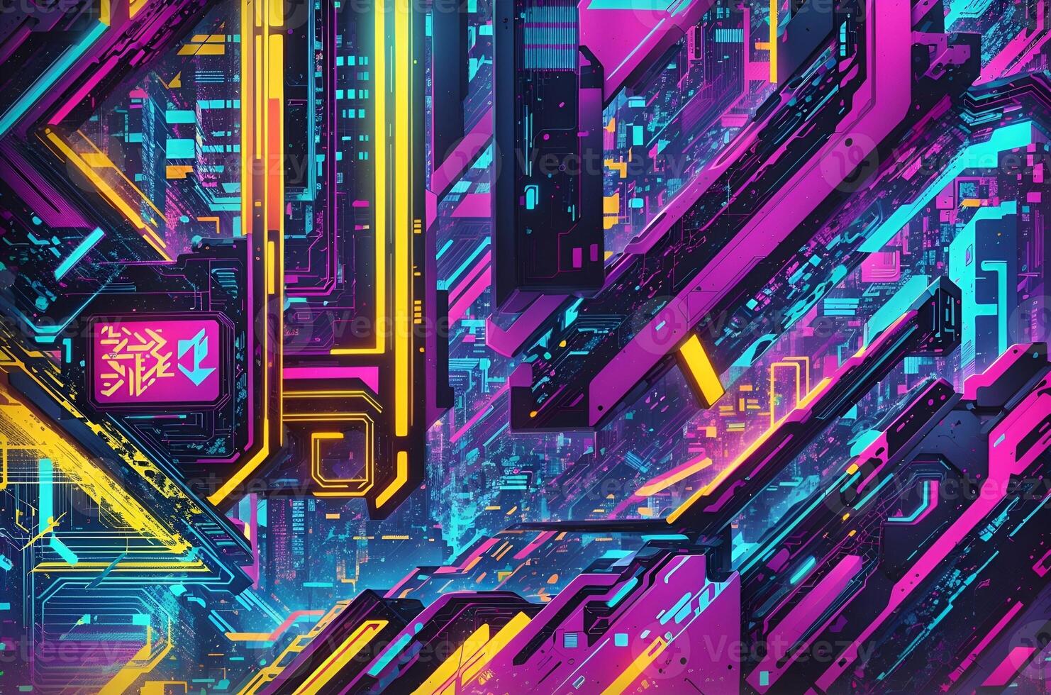 Abstract colorful illustration. Cyberpunk style. Background and