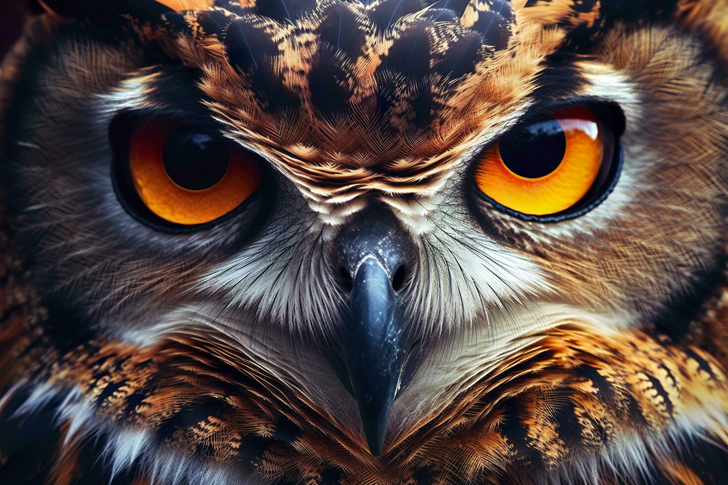 Owl headshot with closeup of face. Generative AI photo