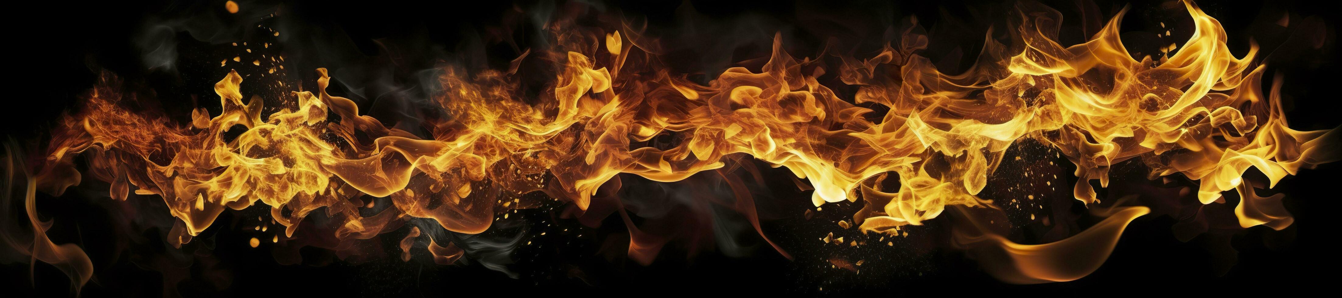 Fire flames on black background. AI Generative photo