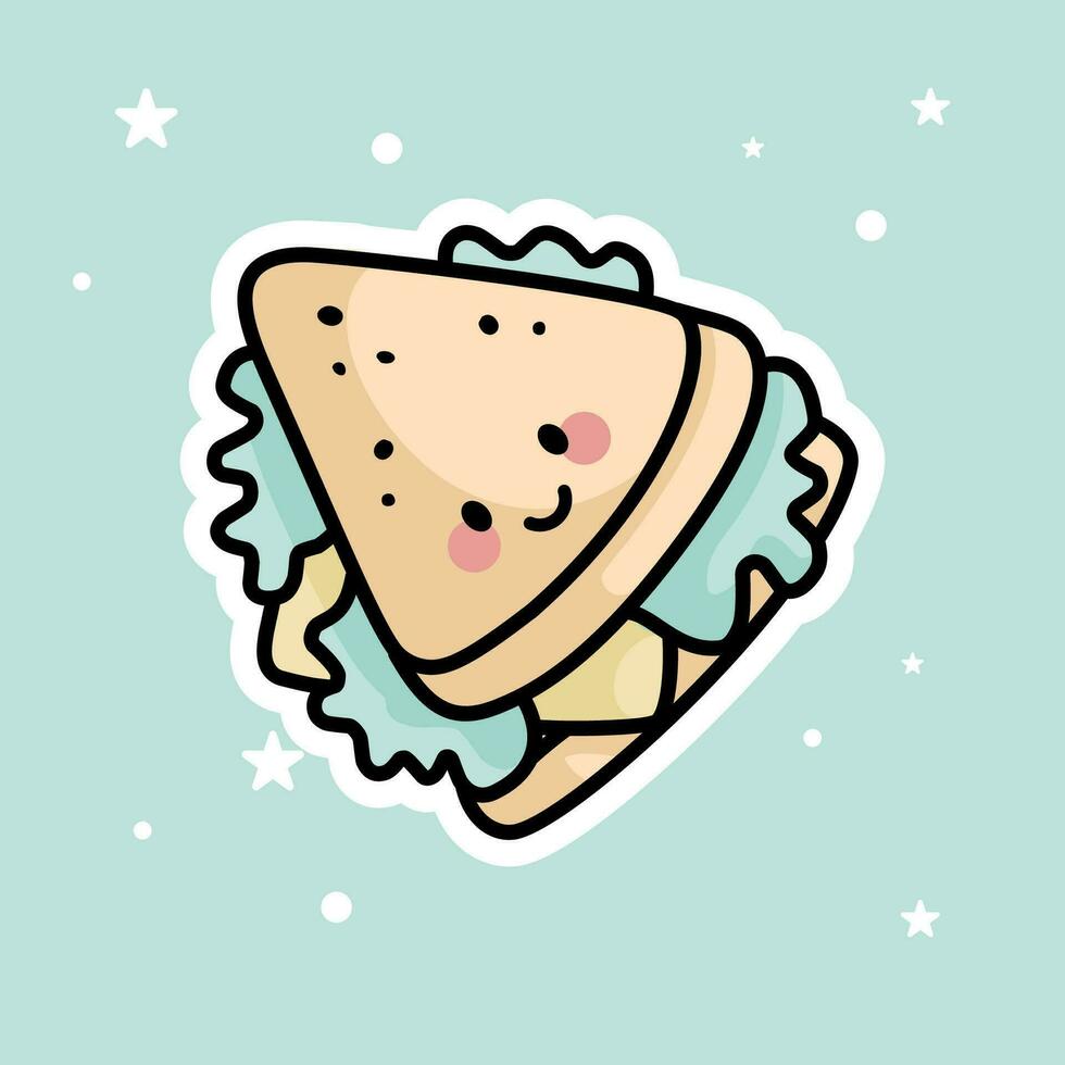 Cute Kawaii Sandwich is isolated on a green background vector