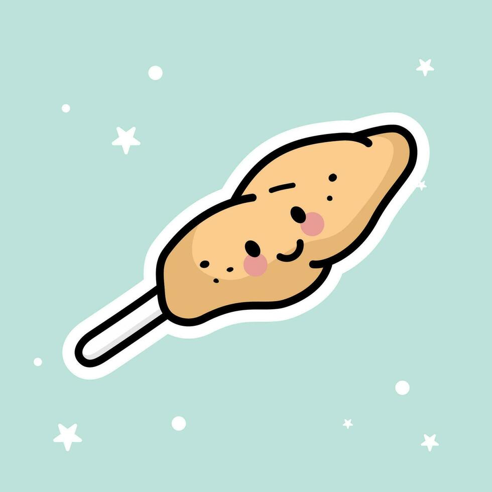 Cute Kawaii Satay is isolated on a green background vector