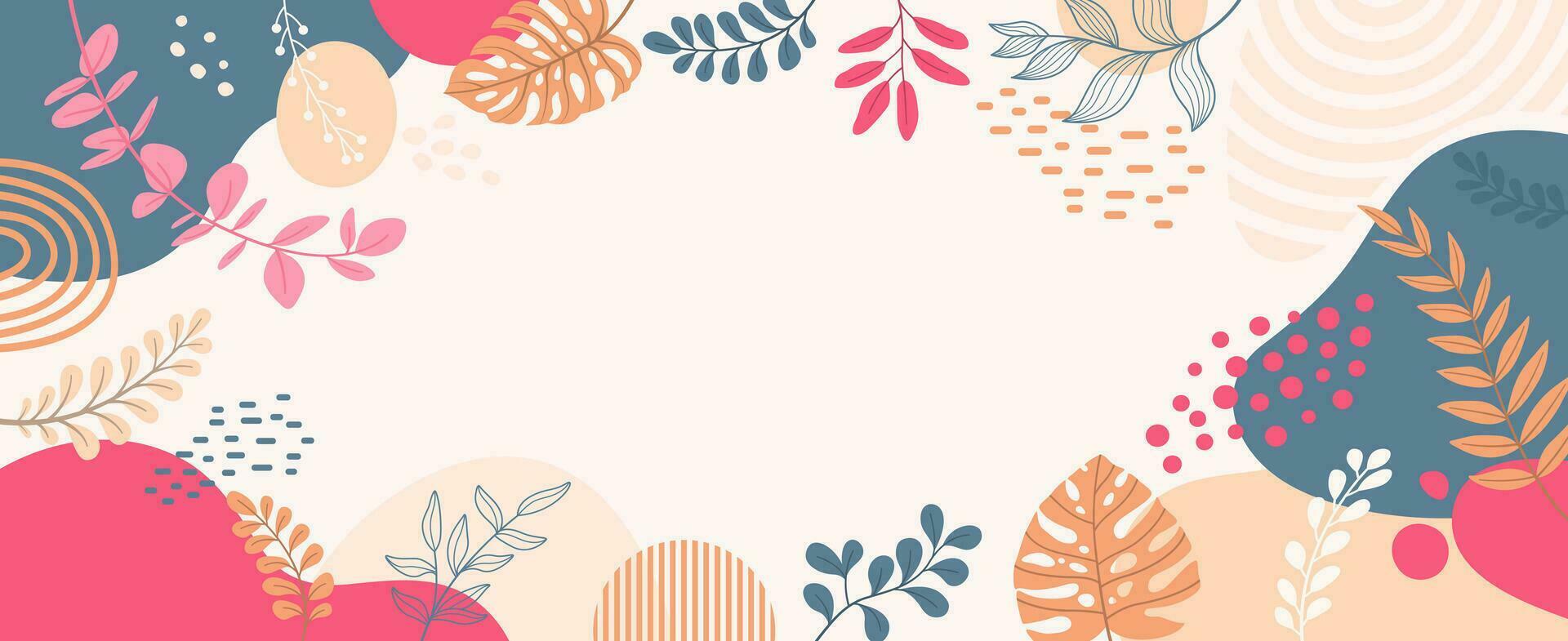 Design banner frame background .Colorful poster background vector illustration.Exotic plants, branches,art print for beauty, fashion and natural products,wellness, wedding and event.