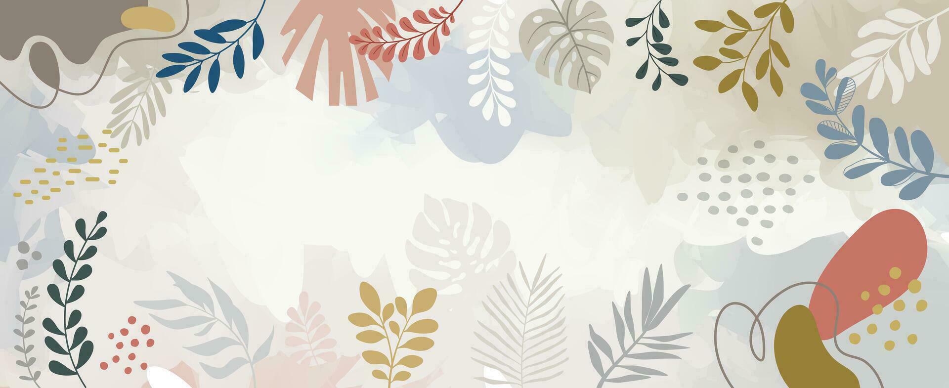 Design banner frame background .Colorful poster background vector illustration.Exotic plants, branches,art print for beauty, fashion and natural products,wellness, wedding and event.