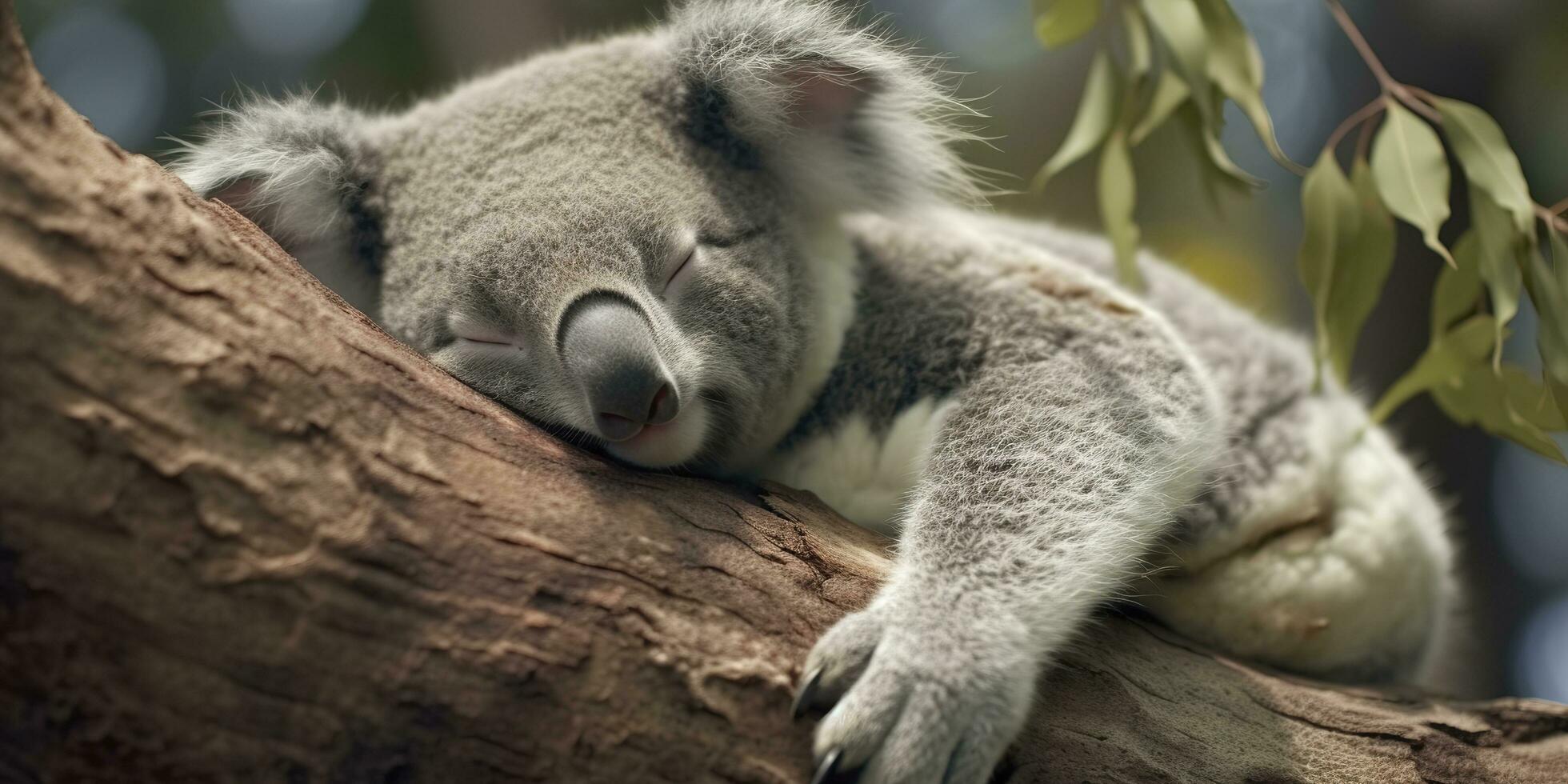 Koala asleep in tree. AI Generated photo