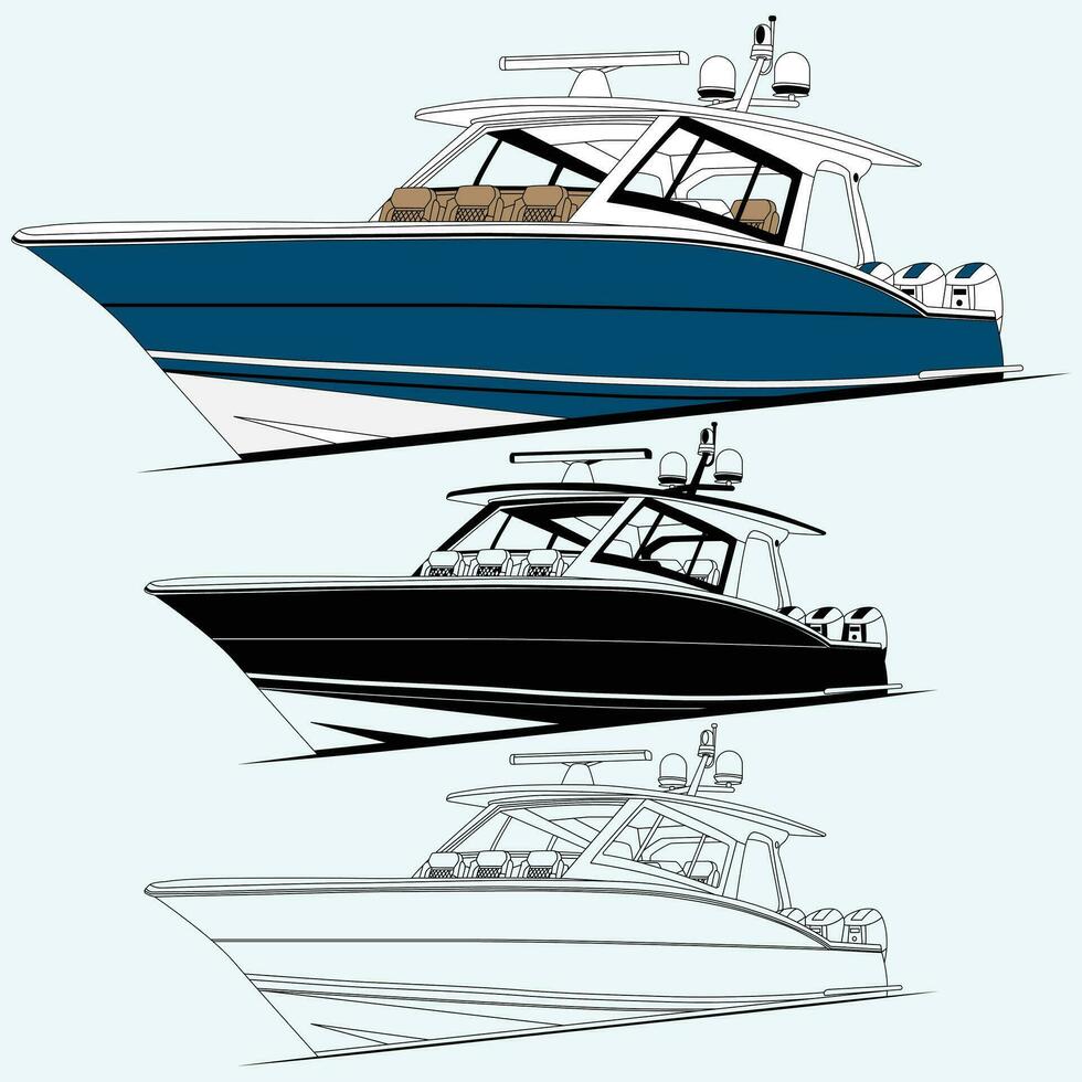 Yacht vector and line art illustration