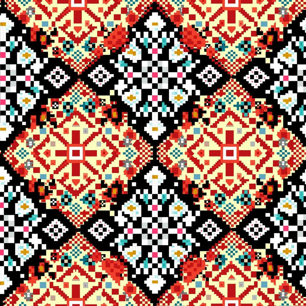 Geometric ethnic pattern, Cross Stitch, Pixel pattern, Design for clothing, fabric, background, wallpaper, wrapping, batik, Knitwear, Embroidery style, Aztec geometric art ornament print vector