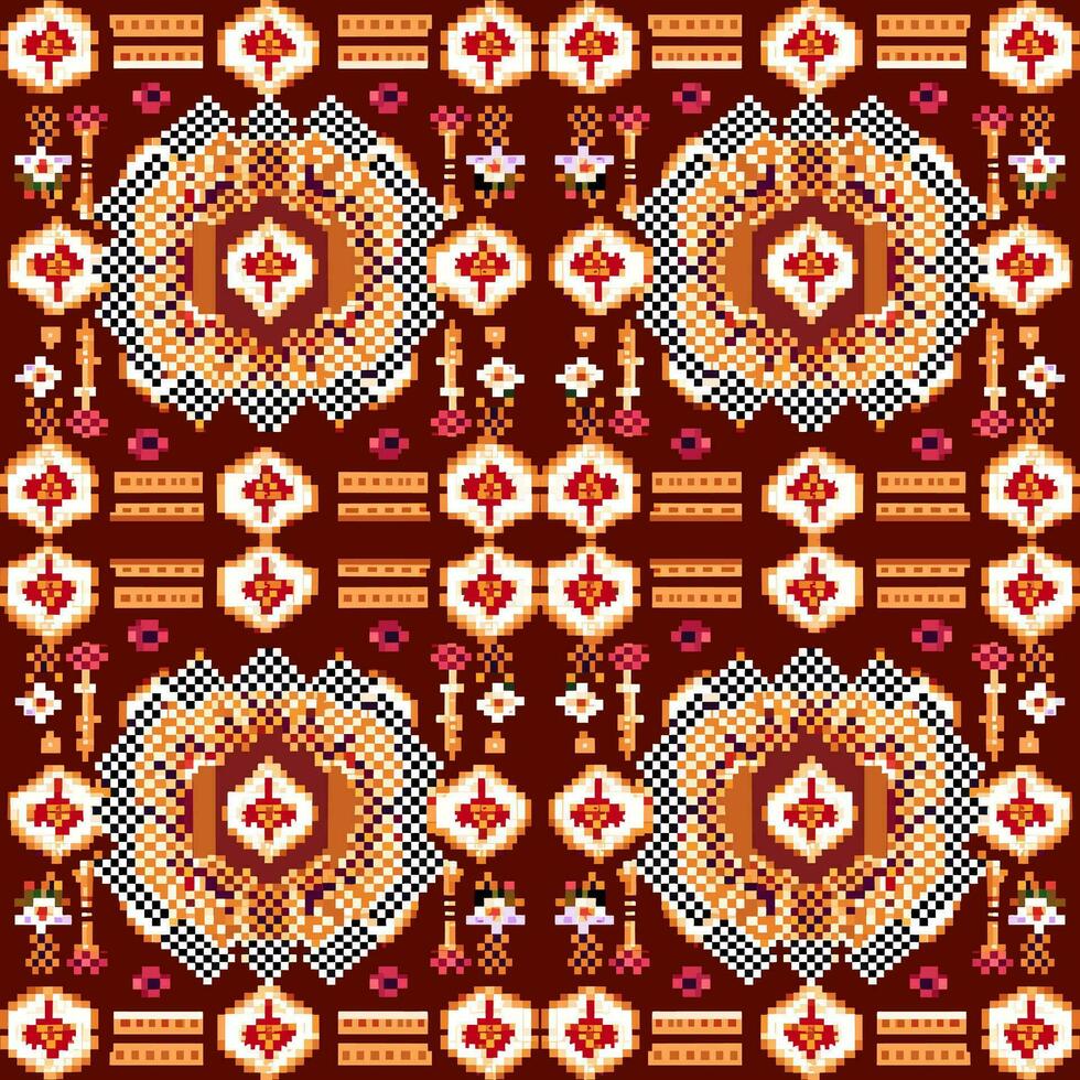 Geometric ethnic pattern, Cross Stitch, Pixel pattern, Design for clothing, fabric, background, wallpaper, wrapping, batik, Knitwear, Embroidery style, Aztec geometric art ornament print vector