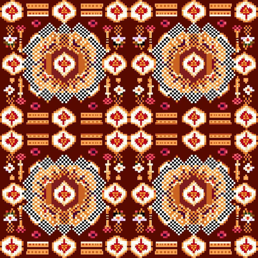 geométrico étnico patrón, cruzar puntada, píxel patrón, diseño para ropa, tela, fondo, fondo de pantalla, envase, batik, prendas de punto, bordado estilo, azteca geométrico Arte ornamento impresión vector