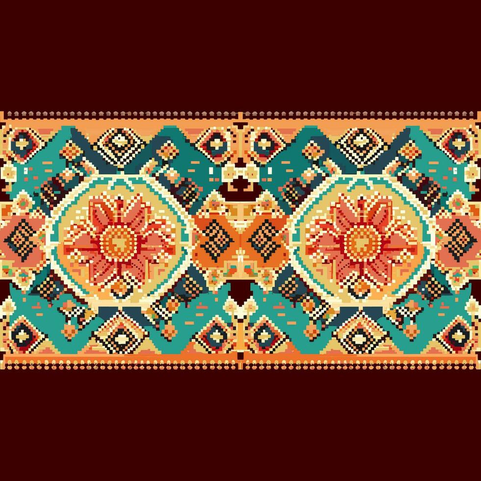 Geometric ethnic pattern, Cross Stitch, Pixel pattern, Design for clothing, fabric, background, wallpaper, wrapping, batik, Knitwear, Embroidery style, Aztec geometric art ornament print vector
