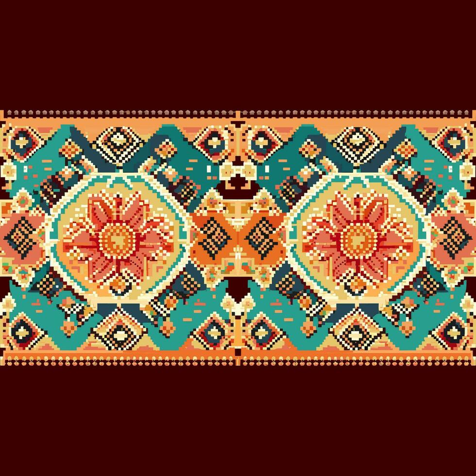 geométrico étnico patrón, cruzar puntada, píxel patrón, diseño para ropa, tela, fondo, fondo de pantalla, envase, batik, prendas de punto, bordado estilo, azteca geométrico Arte ornamento impresión vector