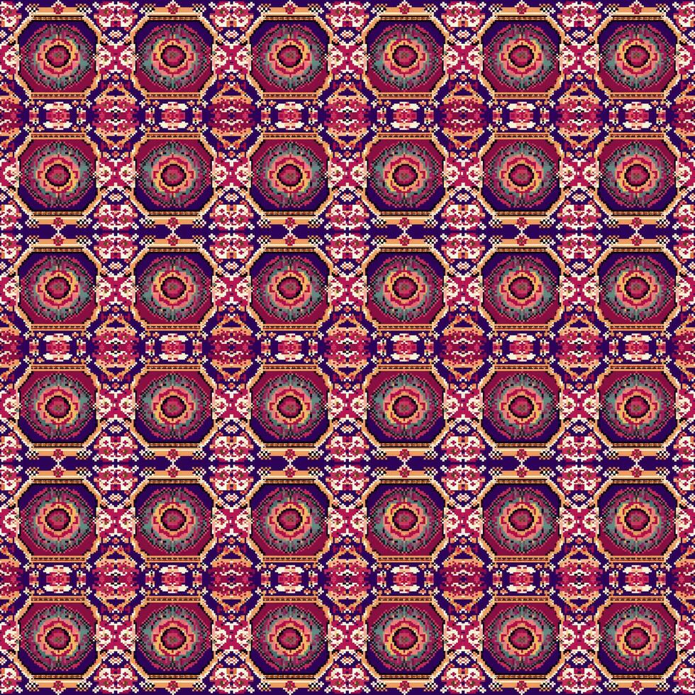 Geometric ethnic pattern, Cross Stitch, Pixel pattern, Design for clothing, fabric, background, wallpaper, wrapping, batik, Knitwear, Embroidery style, Aztec geometric art ornament print vector