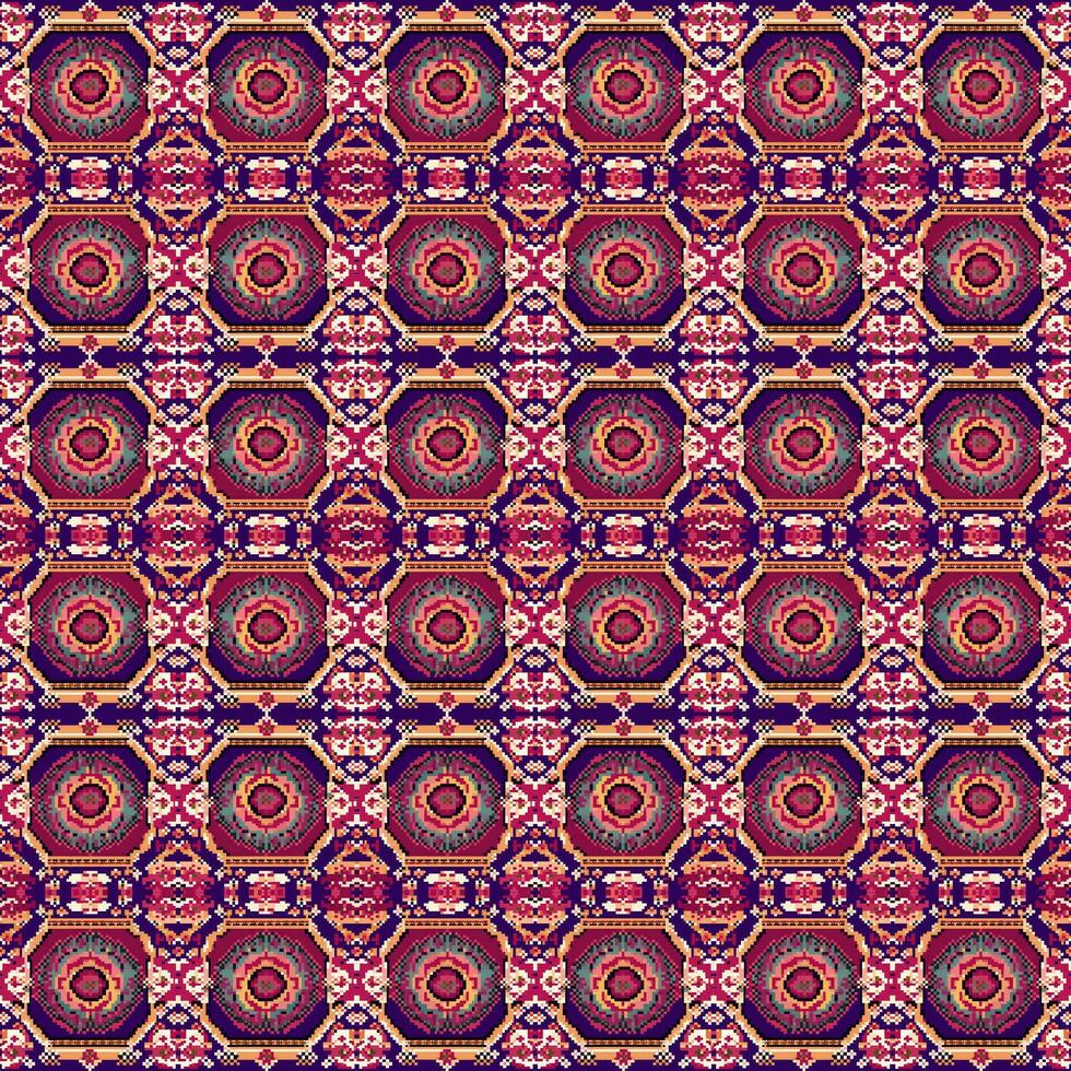 Geometric ethnic pattern, Cross Stitch, Pixel pattern, Design for clothing, fabric, background, wallpaper, wrapping, batik, Knitwear, Embroidery style, Aztec geometric art ornament print vector