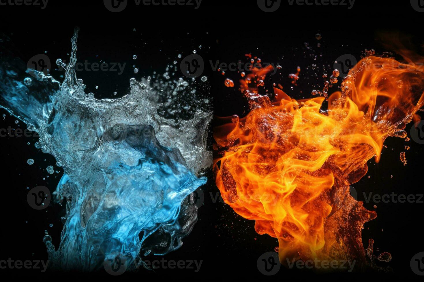 Struggle of fire and water on dark background. Generative AI photo