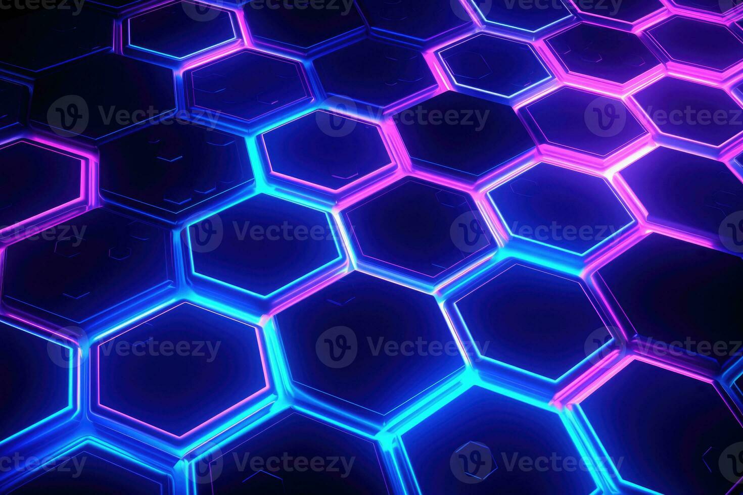 Abstract background with glowing hexagons. Generative AI photo