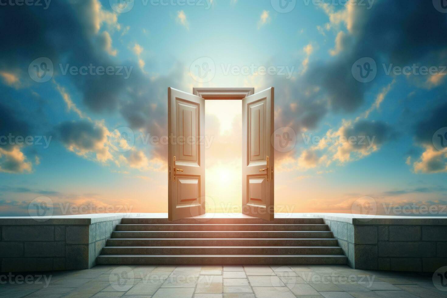Opened doors stretching into heaven. Generative AI photo
