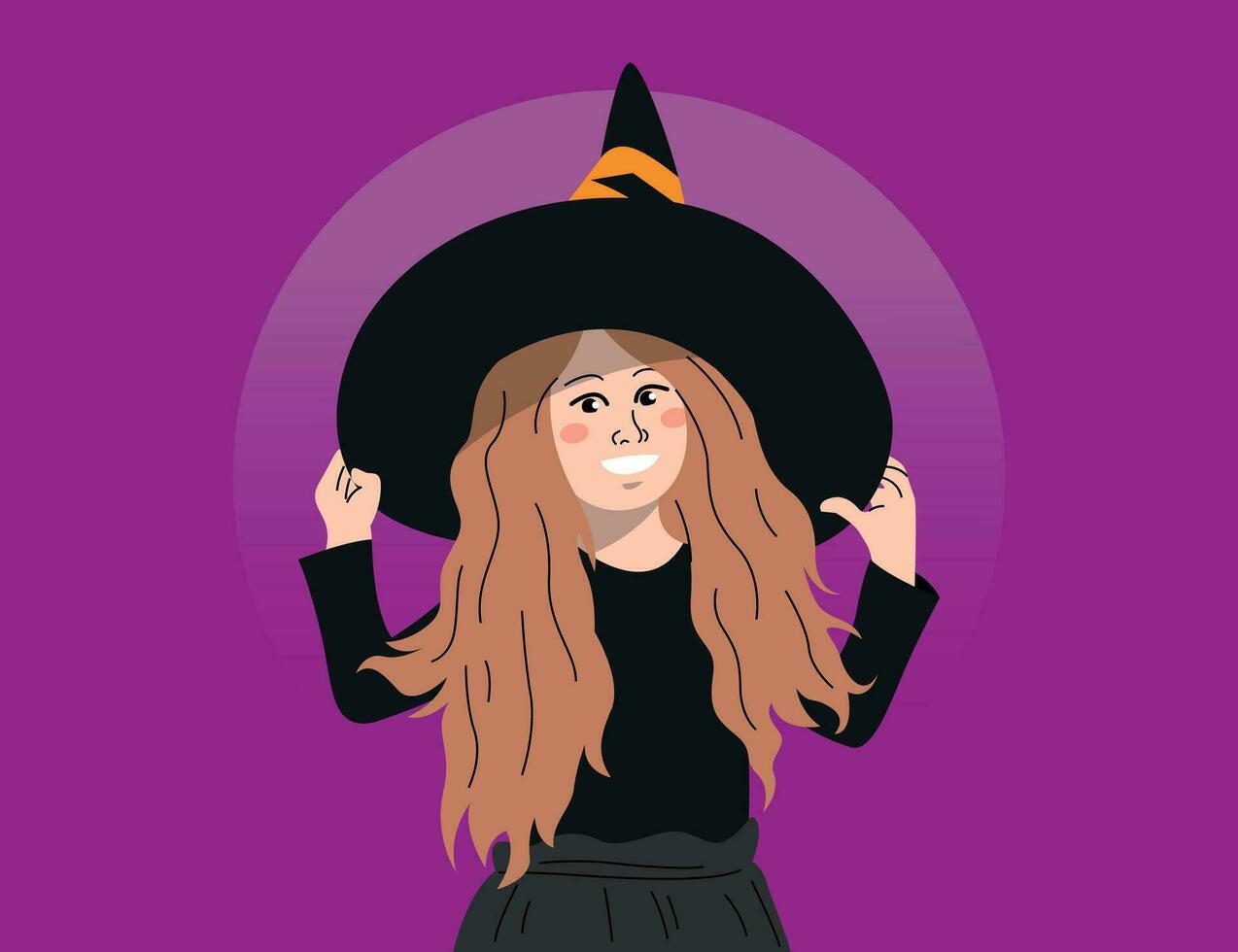 CUTE SMILING GIRL IS WEARING HALLOWEEN WITCH COSTUME vector