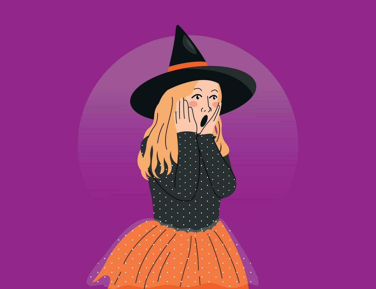 SURPRISED GIRL WITH HALLOWEEN WITCH COSTUME vector