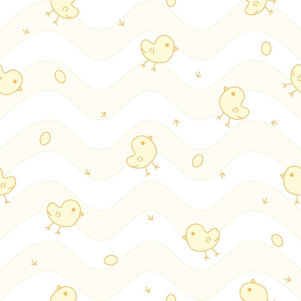 bird seamless pattern, duck, chick, egg, cute scarf pattern, bathroom decoration, yellow colored, drawing style, vector illustration