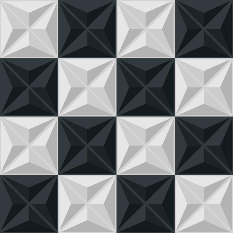 seamless black and white 3d background, abstract geometric texture pattern, decorative design, triangular polygons, triangular square shaded monochrome, vector illustration