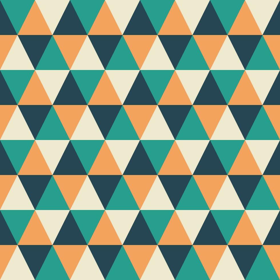 abstract triangle seamless pattern, green orange navy colored pastel, geometric mosaic background, multicolor triangle design decoration, tile, texture, wallpaper, vector illustration