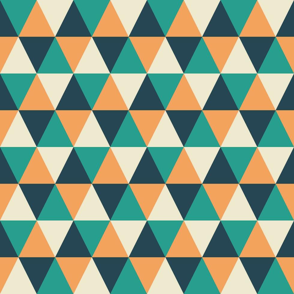 abstract triangle seamless pattern, green orange navy colored pastel, geometric mosaic background, multicolor triangle design decoration, tile, texture, wallpaper, vector illustration